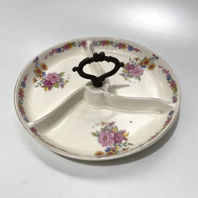PLATE, Serving Tray - 3 Part Floral w Handle